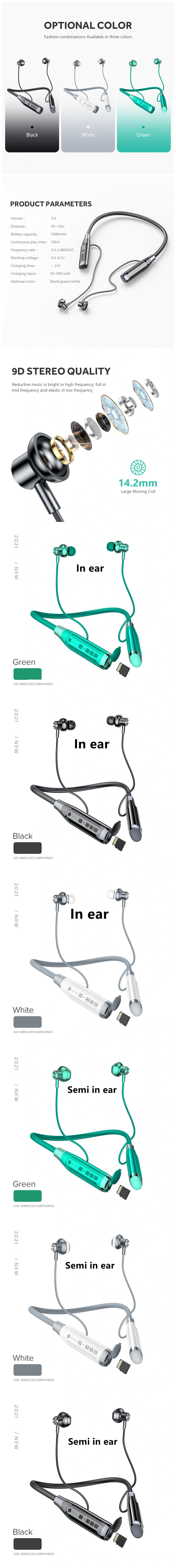 Tws Wireless Earphones Long Standby Semi in Ear Wireless Sports Neck Headset
