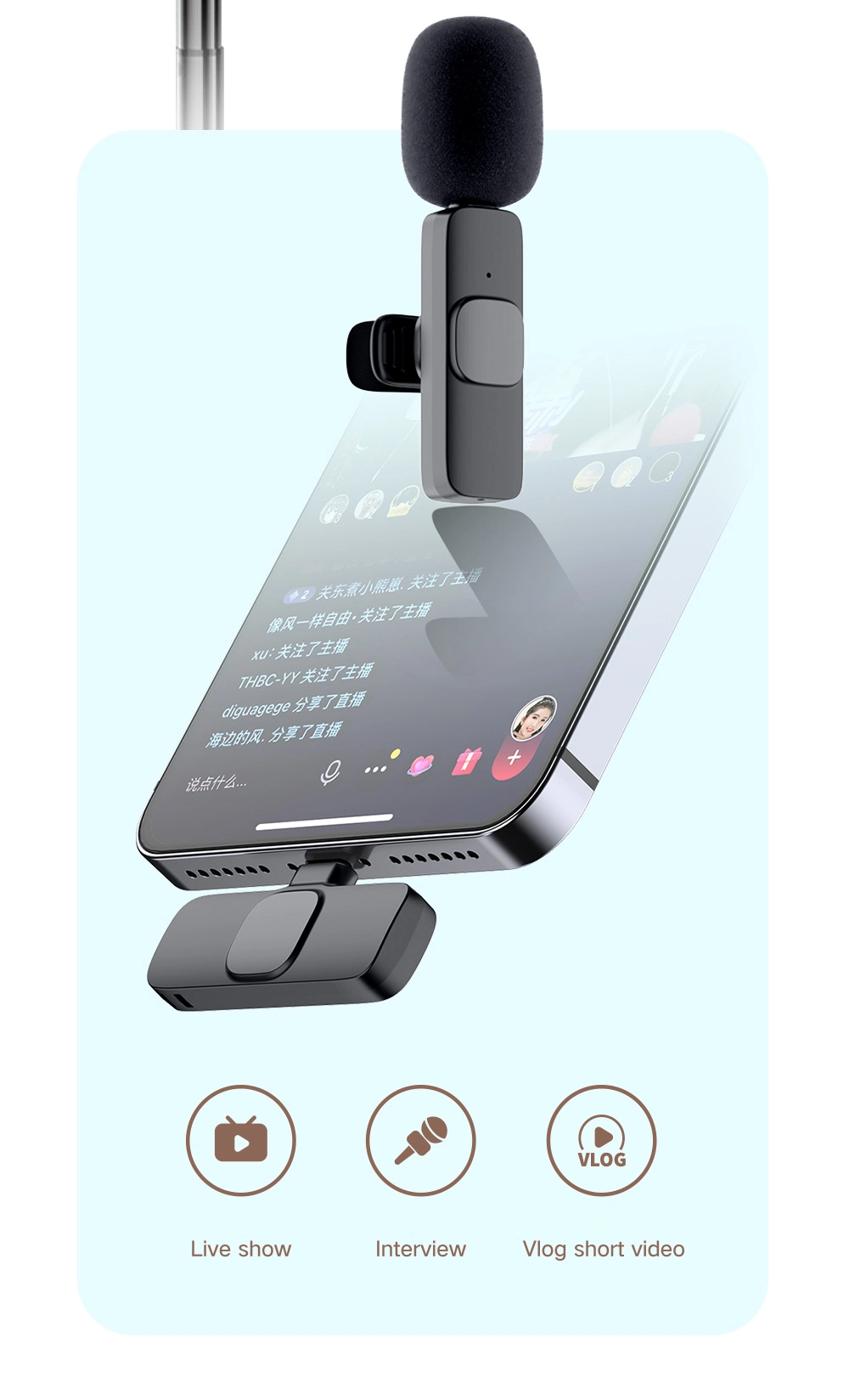 2021 New Bluetooth Lavalier Microphone Lapel Clip Mic for Phone Android Phone Support Multi-Channel Real-Time Mixing
